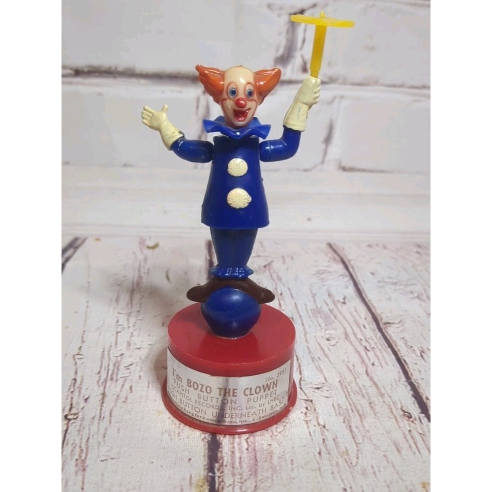 Vintage 1960's" Bozo The Clown" Push Button Puppet By Kohner Bros  4.75" Works